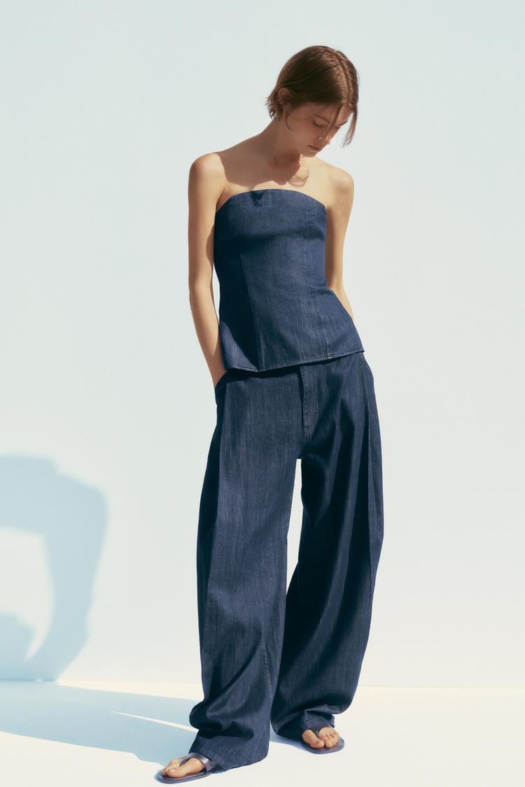 PLEATED DENIM PANTS
