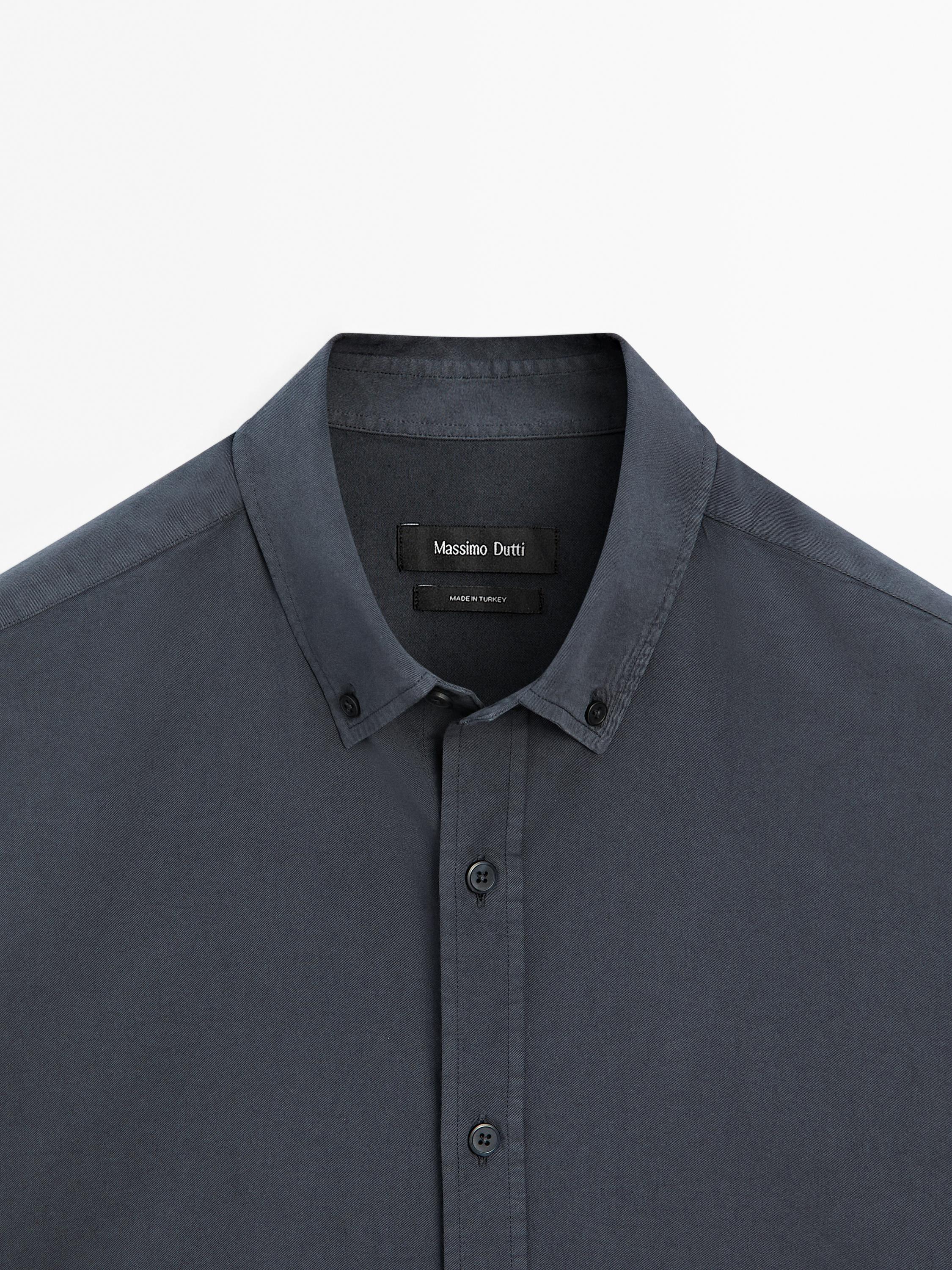 Cotton blend regular fit twill shirt