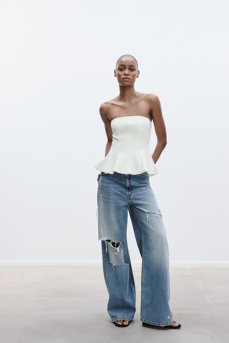 STRAPLESS PEPLUM TOP