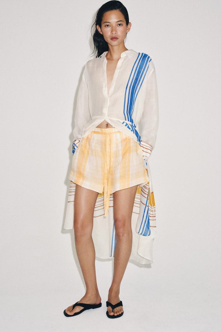 ZW COLLECTION 100% RAMIE STRIPED SHORTS - Zara product image