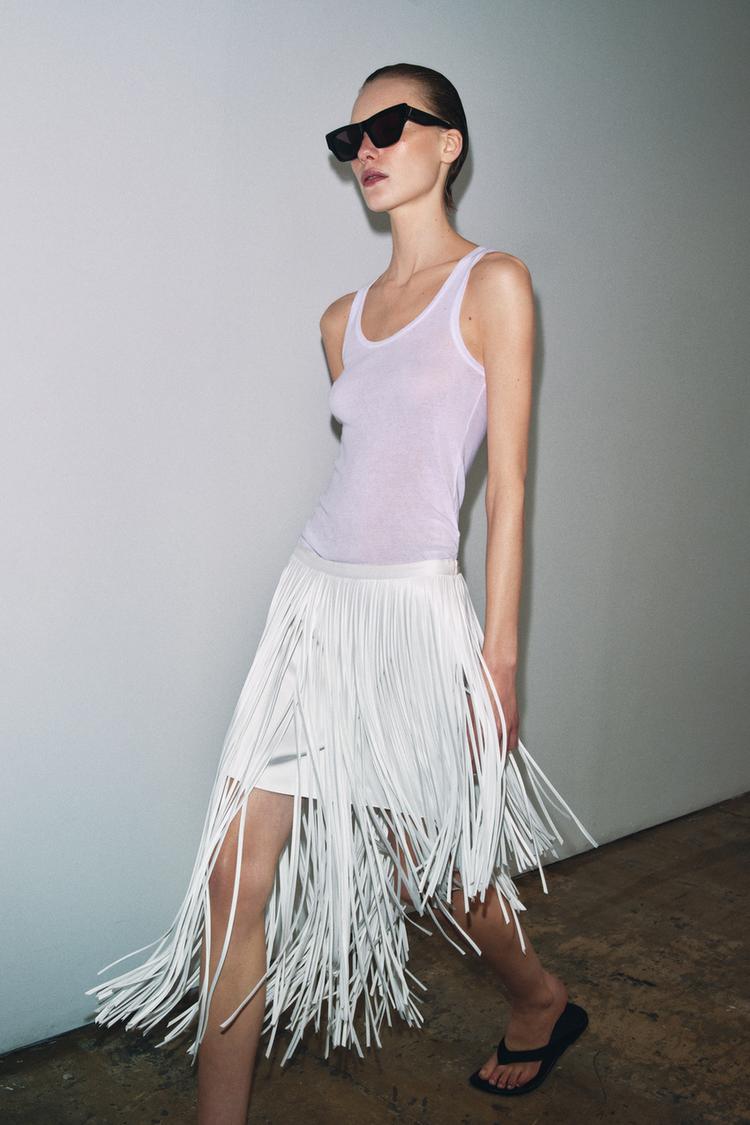 ZW COLLECTION ASYMMETRIC FRINGE SKIRT - Zara product image