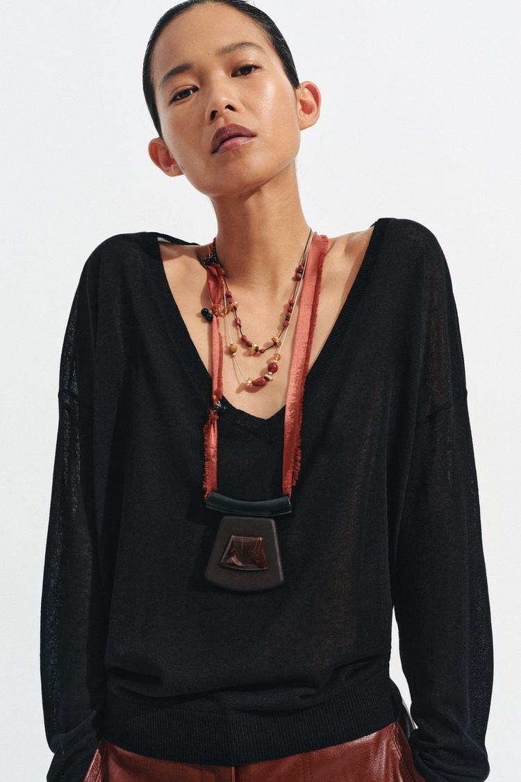 PACK OF 2 WOVEN STONE BEAD NECKLACES - Zara product image
