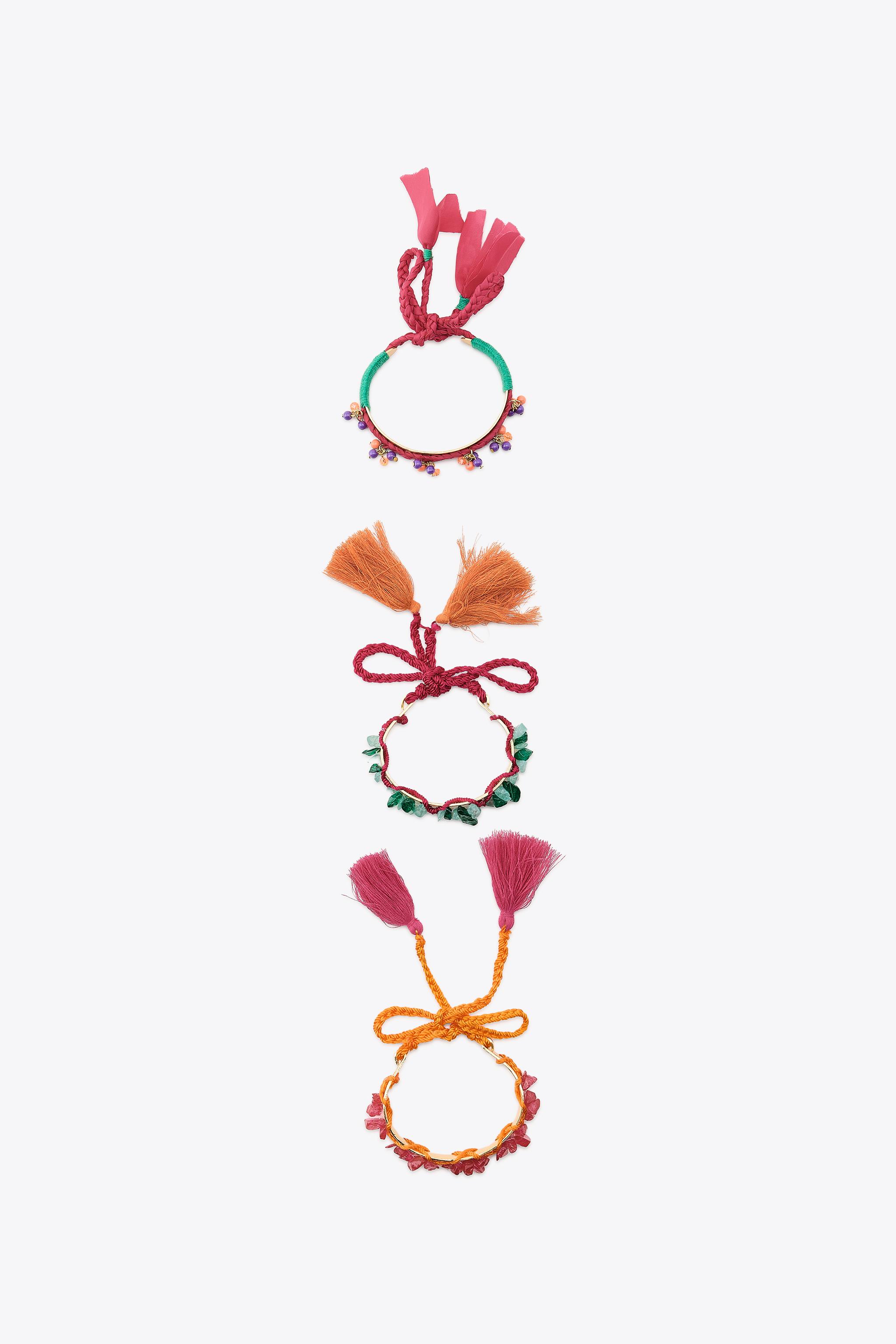 3-PACK OF RIGID FABRIC AND STONE BRACELETS