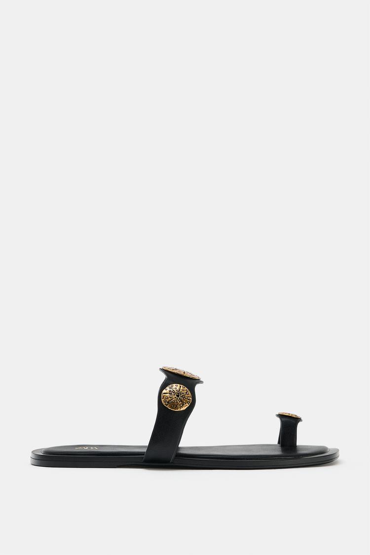 FLAT SANDALS WITH METALLIC DETAILS - Zara product image