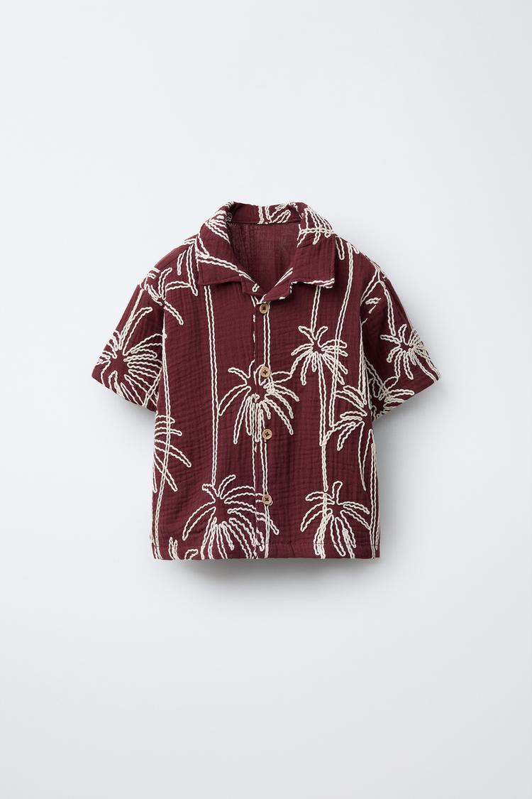 EMBROIDERED PALM TREE TEXTURED SHIRT - Zara product image