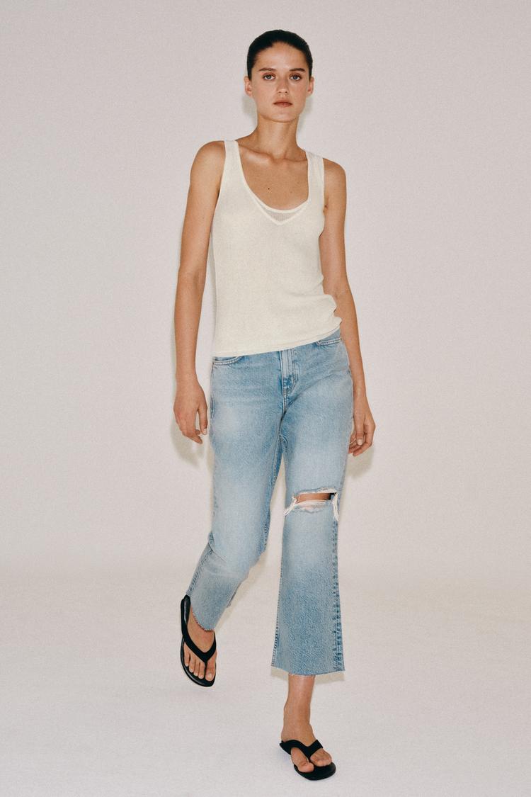 ZW COLLECTION RELAXED BOOTCUT MID-RISE CROPPED JEANS - Zara product image