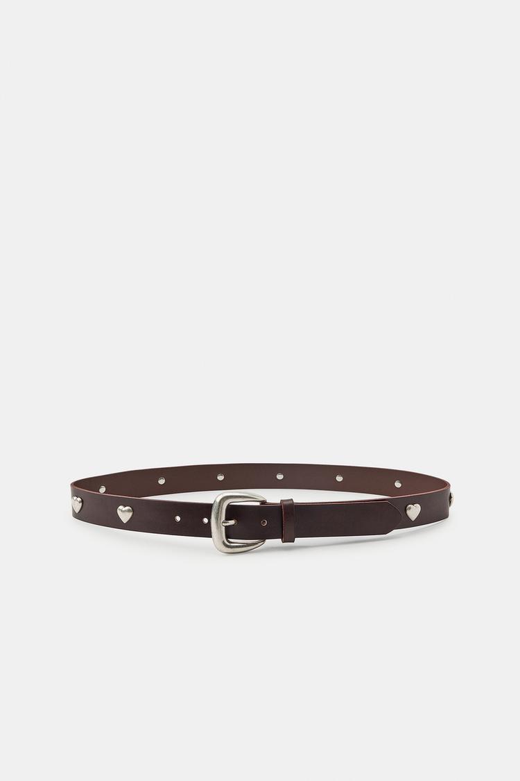 100% LEATHER HEART STUDDED BELT - Zara product image