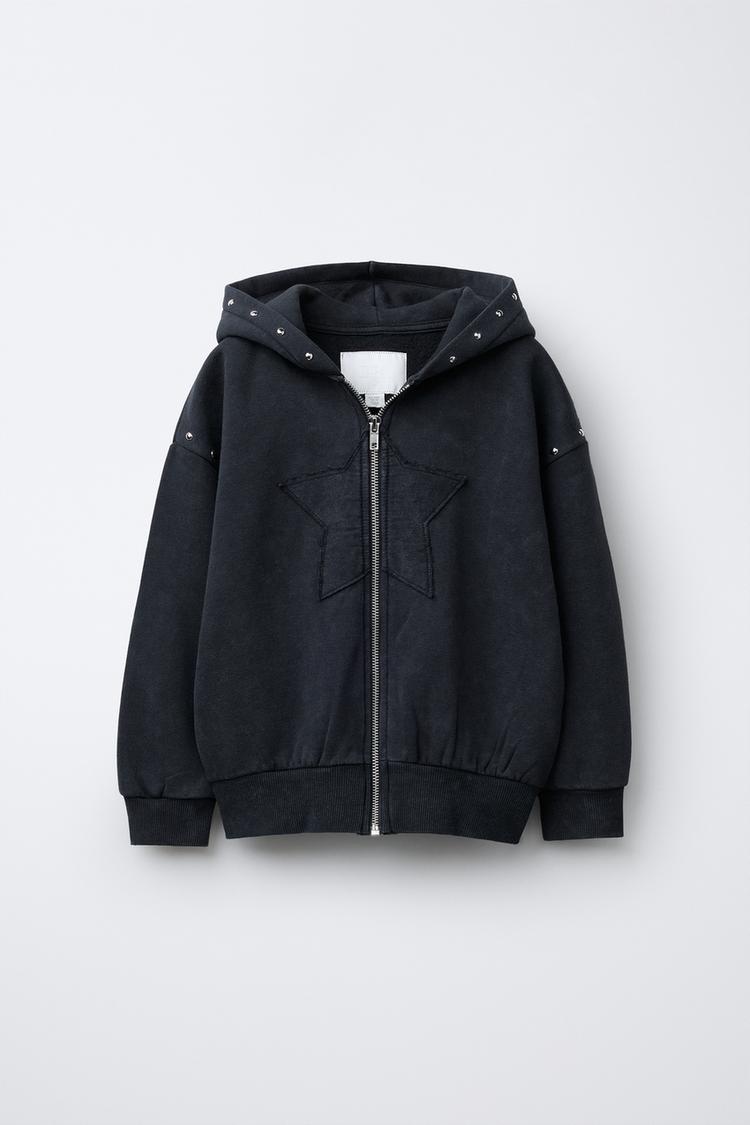 WASHED EFFECT STAR AND STUD HOODIE - Zara product image