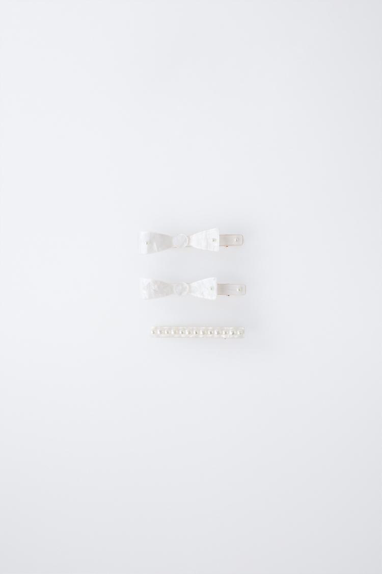 PACK OF THREE MOTHER-OF-PEARL HAIR CLIPS WITH BOWS AND PEARLS - Zara product image
