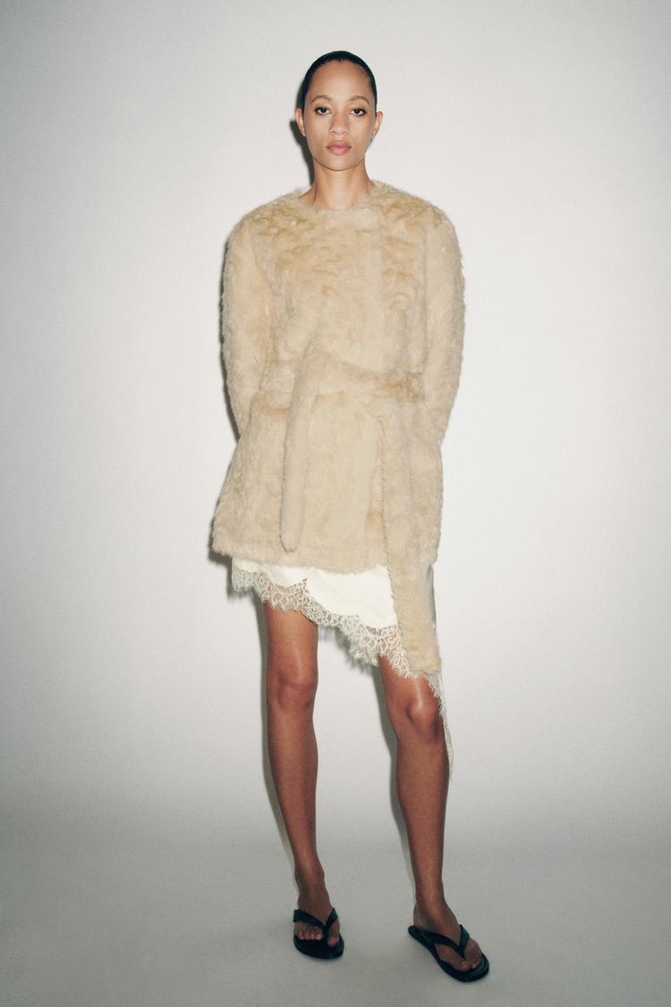 FAUX FUR BELTED COAT ZW COLLECTION - Zara product image