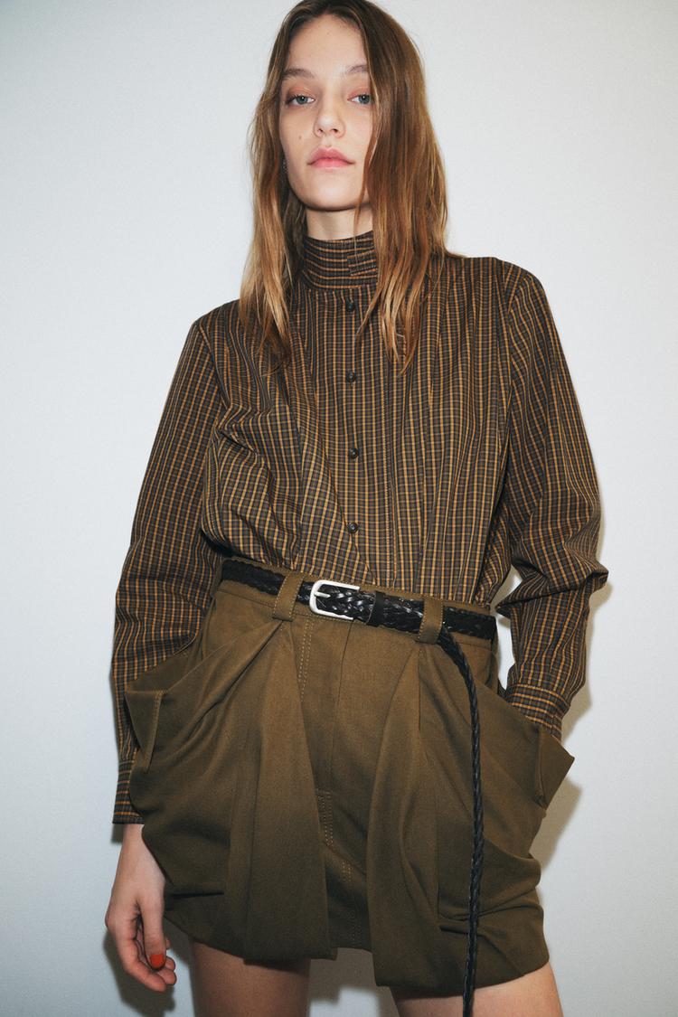 PLAID COTTON SHIRT WITH TIE ZW COLLECTION - Zara product image
