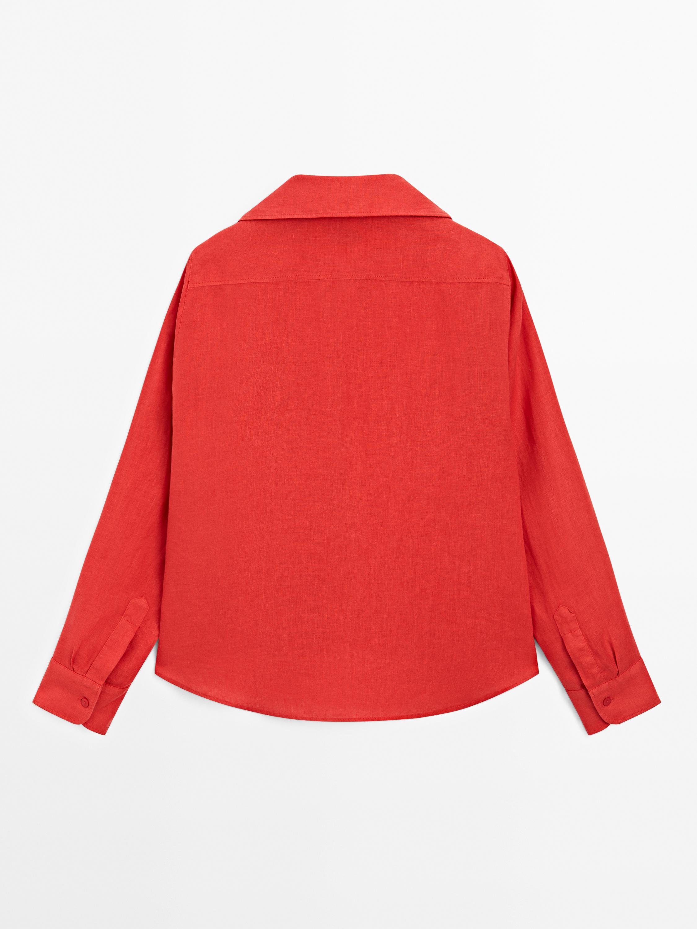 100% linen open collar shirt