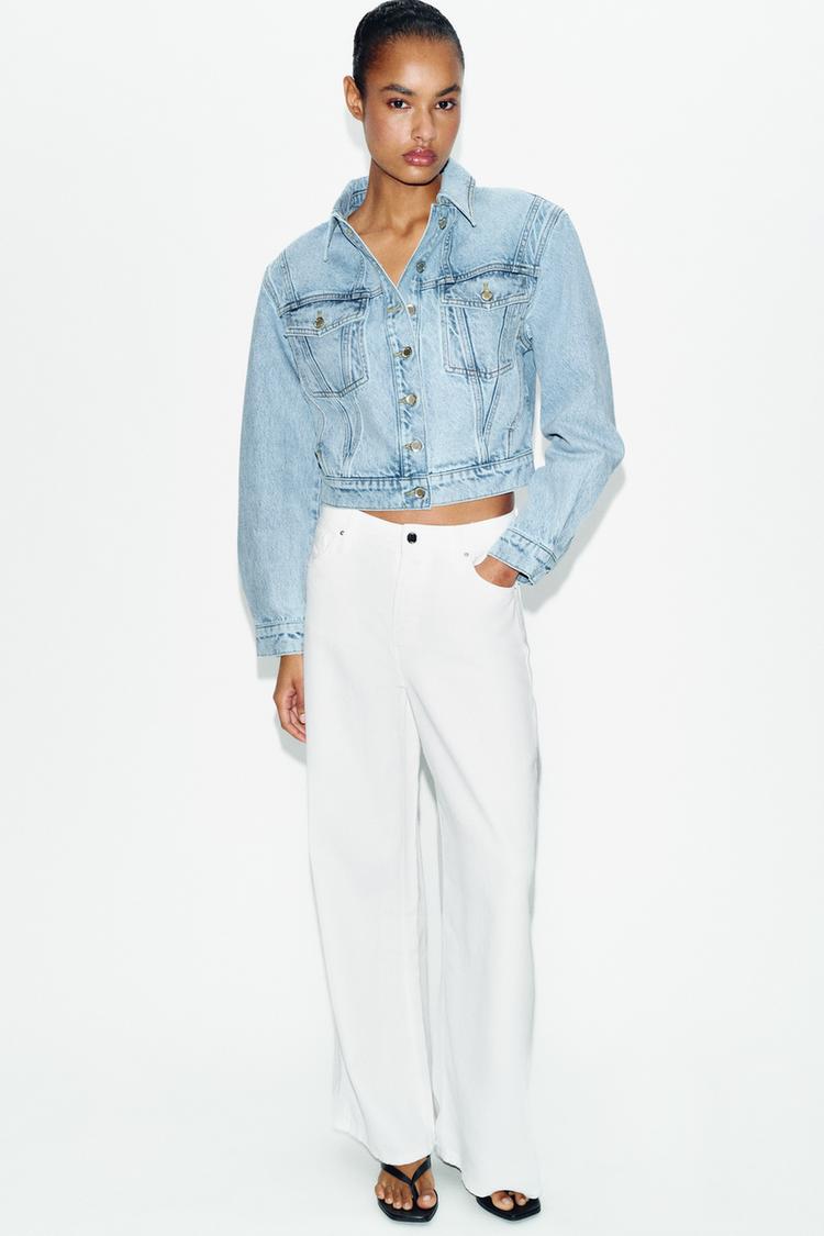 Z1975 CROPPED DENIM JACKET WITH SHOULDER PADS - Zara product image