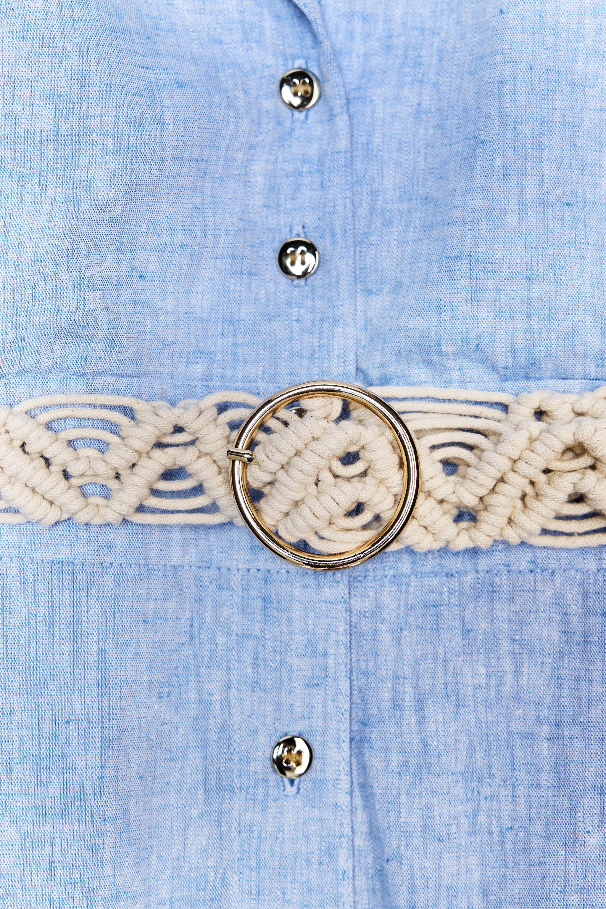 LINEN BELTED MIDI DRESS