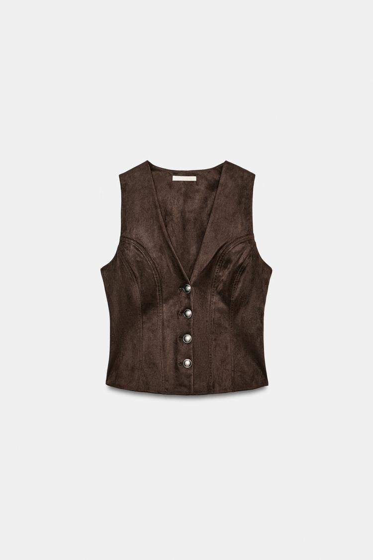 SUEDE EFFECT BUTTON VEST - Zara product image