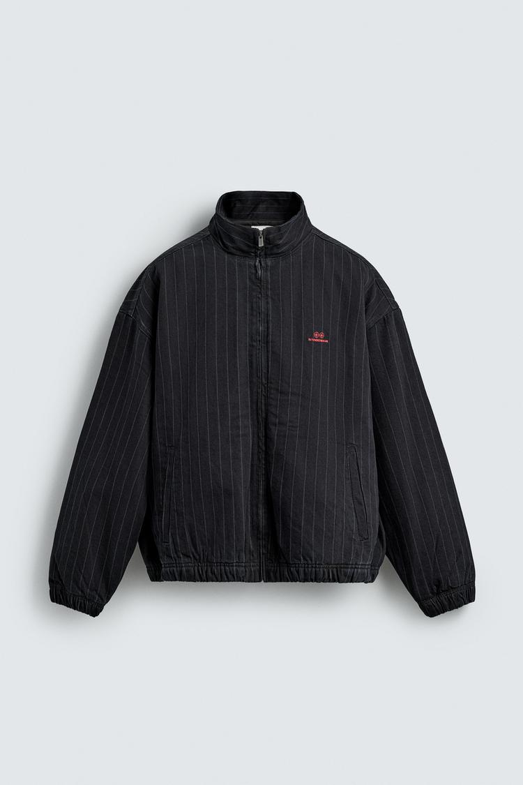EMBROIDERED STRIPED DENIM JACKET - Zara product image