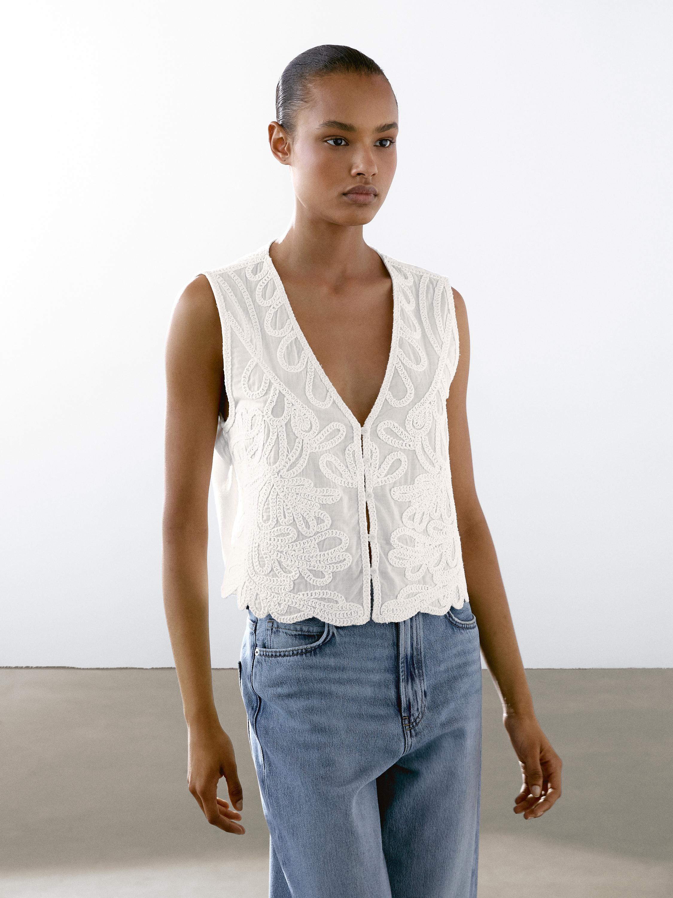 Veste sans manches brodée 100 % coton