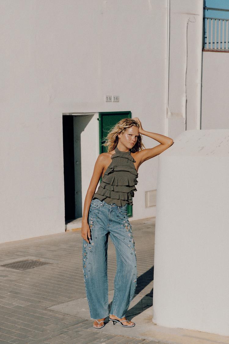 TRF HIGH RISE EMBROIDERED BARREL JEANS - Zara product image