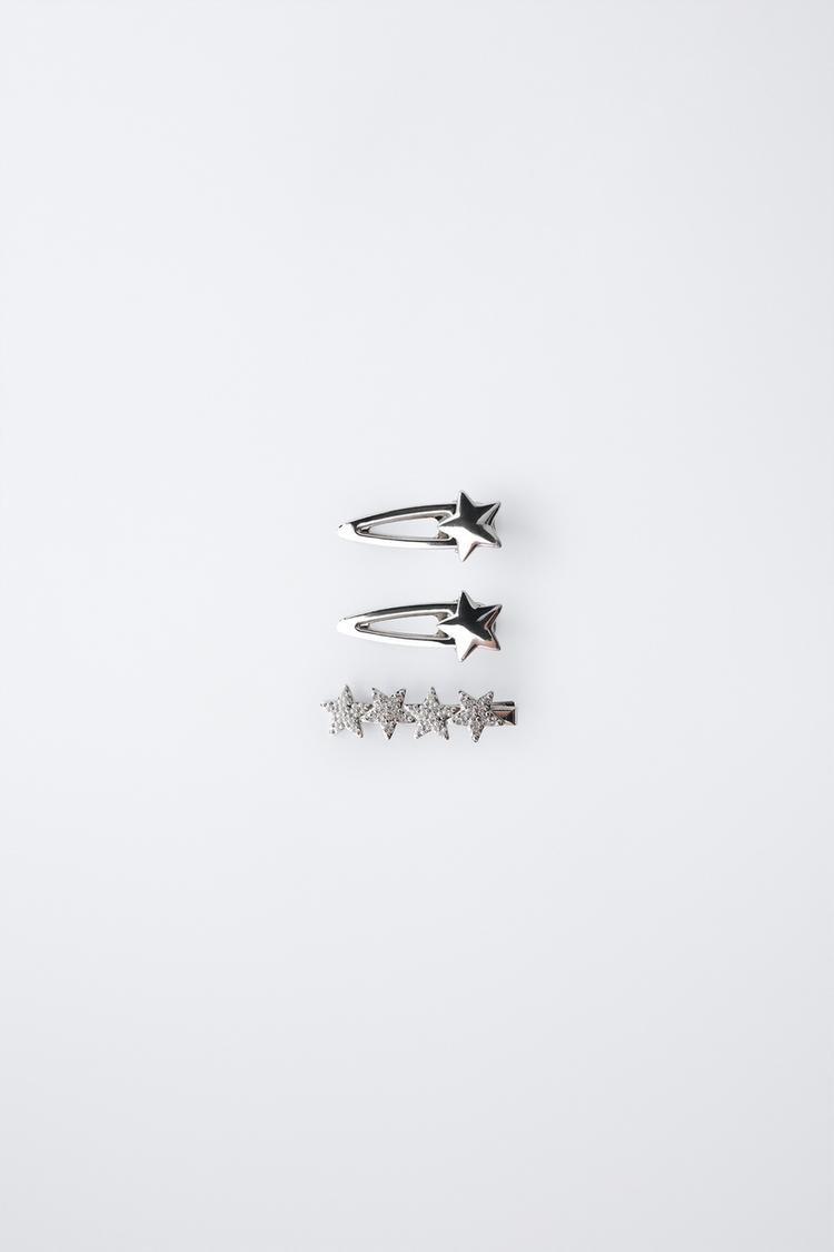 PACK OF THREE SPARKLY STAR HAIR CLIPS - Zara product image