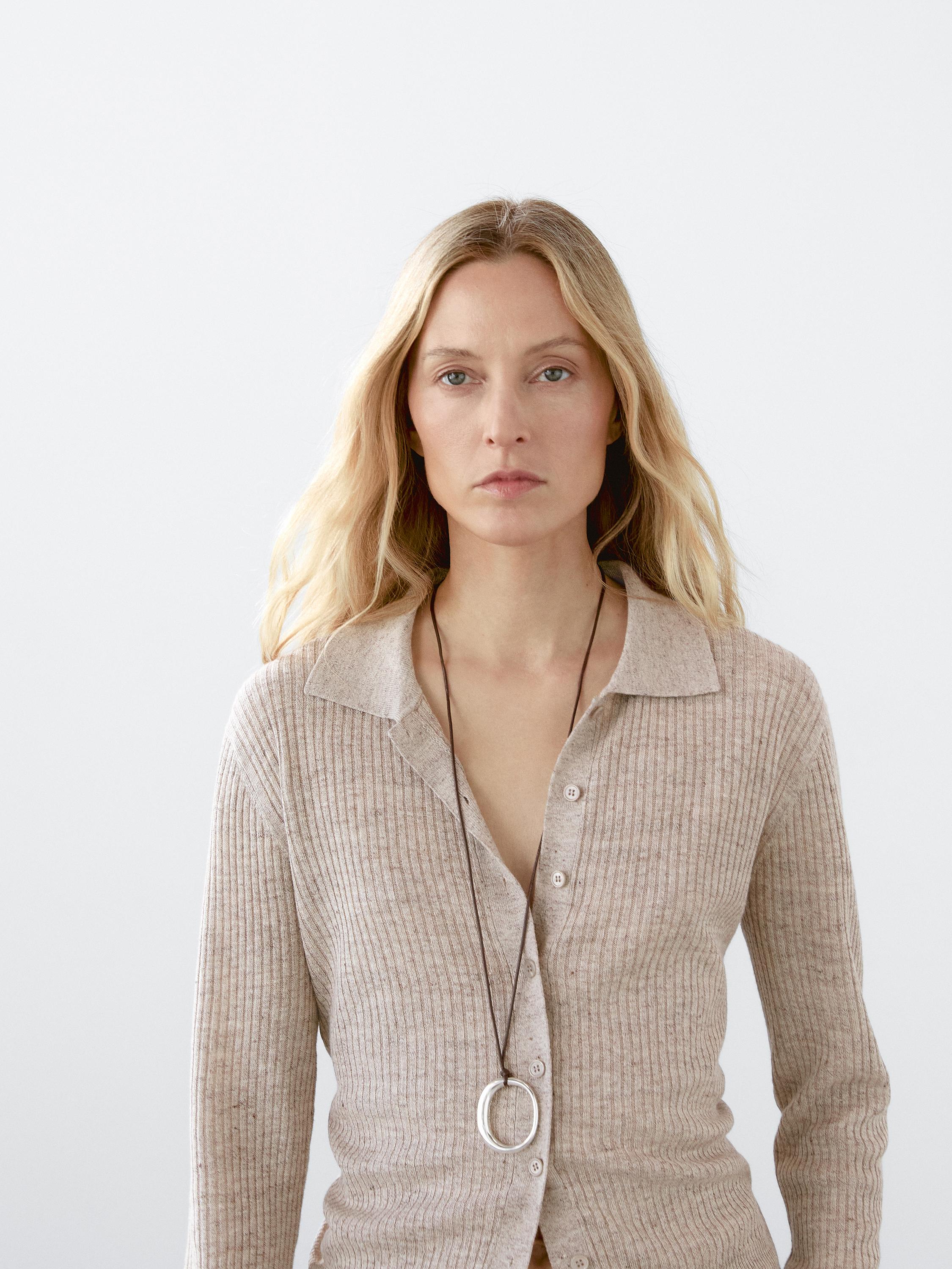 Melange linen blend knit cardigan