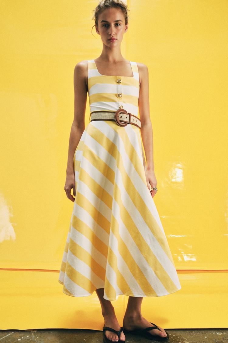 STRIPED BELTED MIDI DRESS - Zara product image