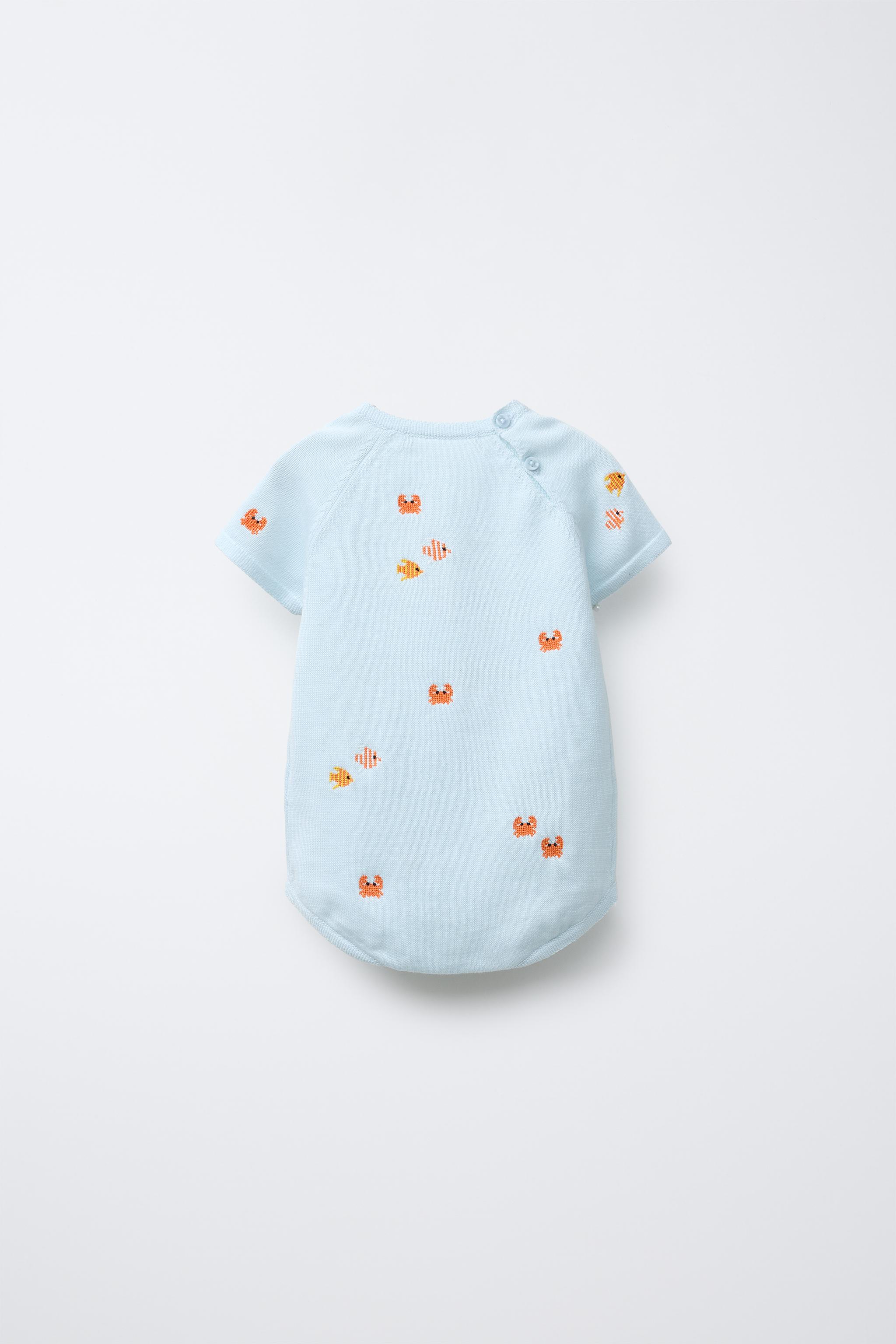CRAB AND FISH EMBROIDERY KNIT ROMPER