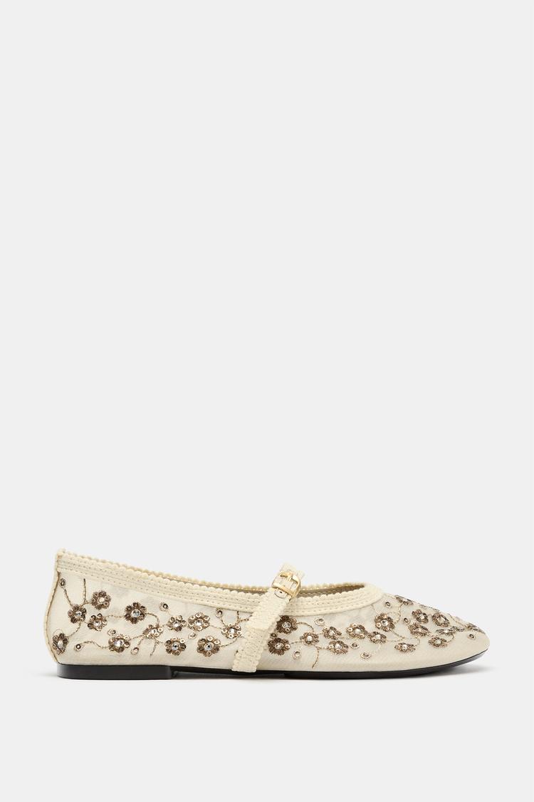 MESH BALLET FLATS WITH RHINESTONES - Zara product image