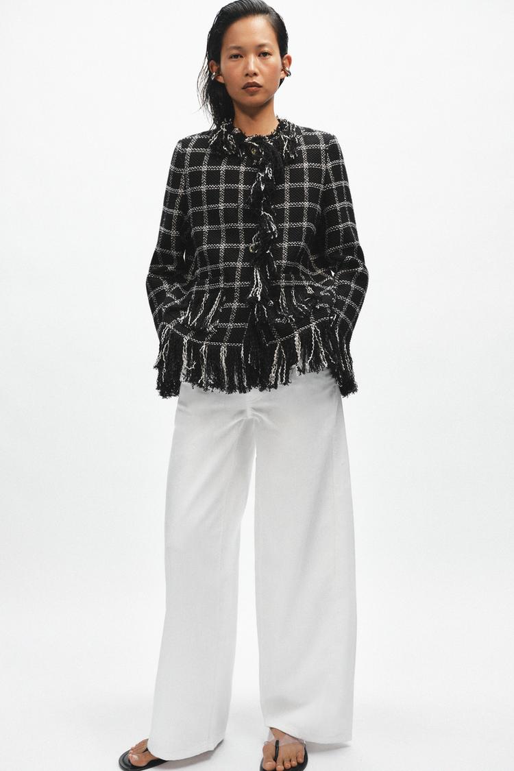 ZW COLLECTION FRINGED PLAID JACKET - Zara product image