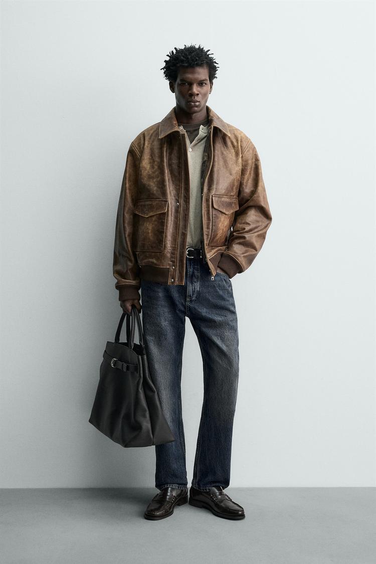 VINTAGE EFFECT LEATHER JACKET - Zara product image
