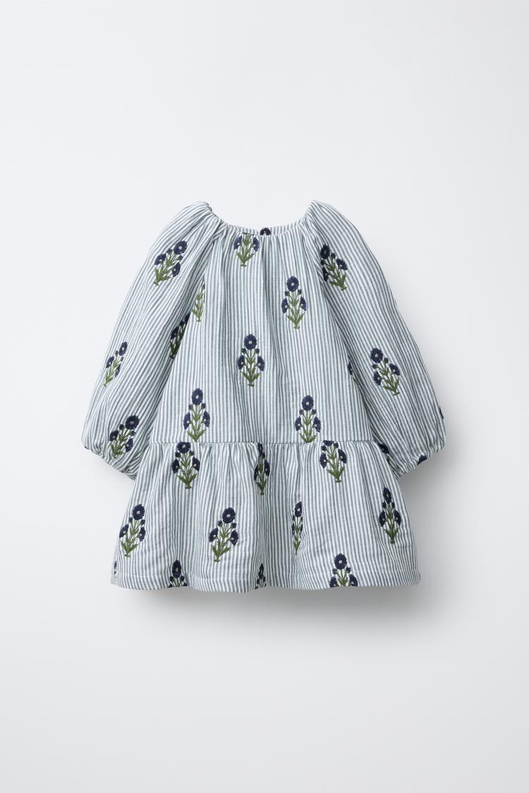 STRIPED EMBROIDERED FLORAL DRESS - Zara product image