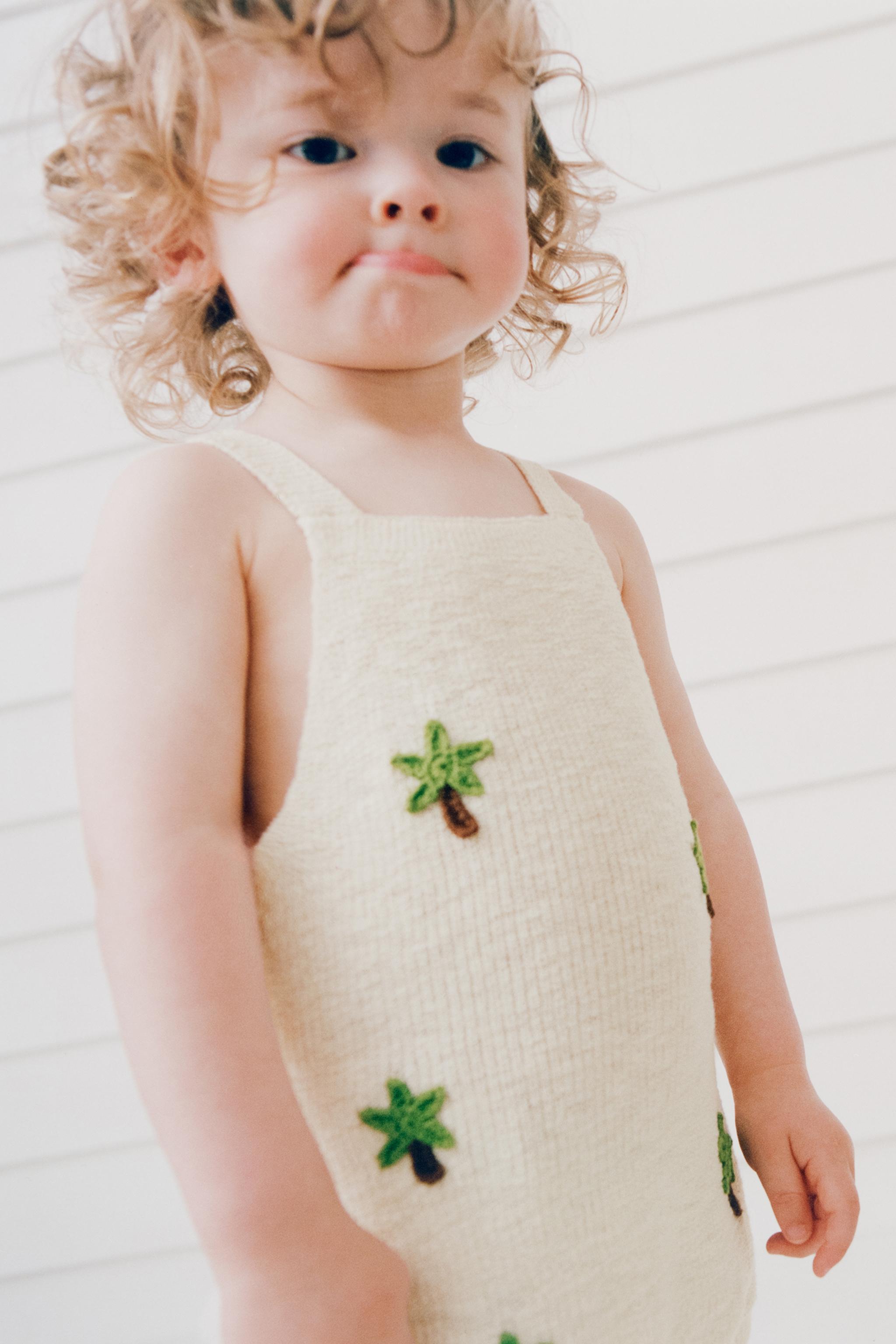 EMBROIDERED PALM TREE KNIT ROMPER