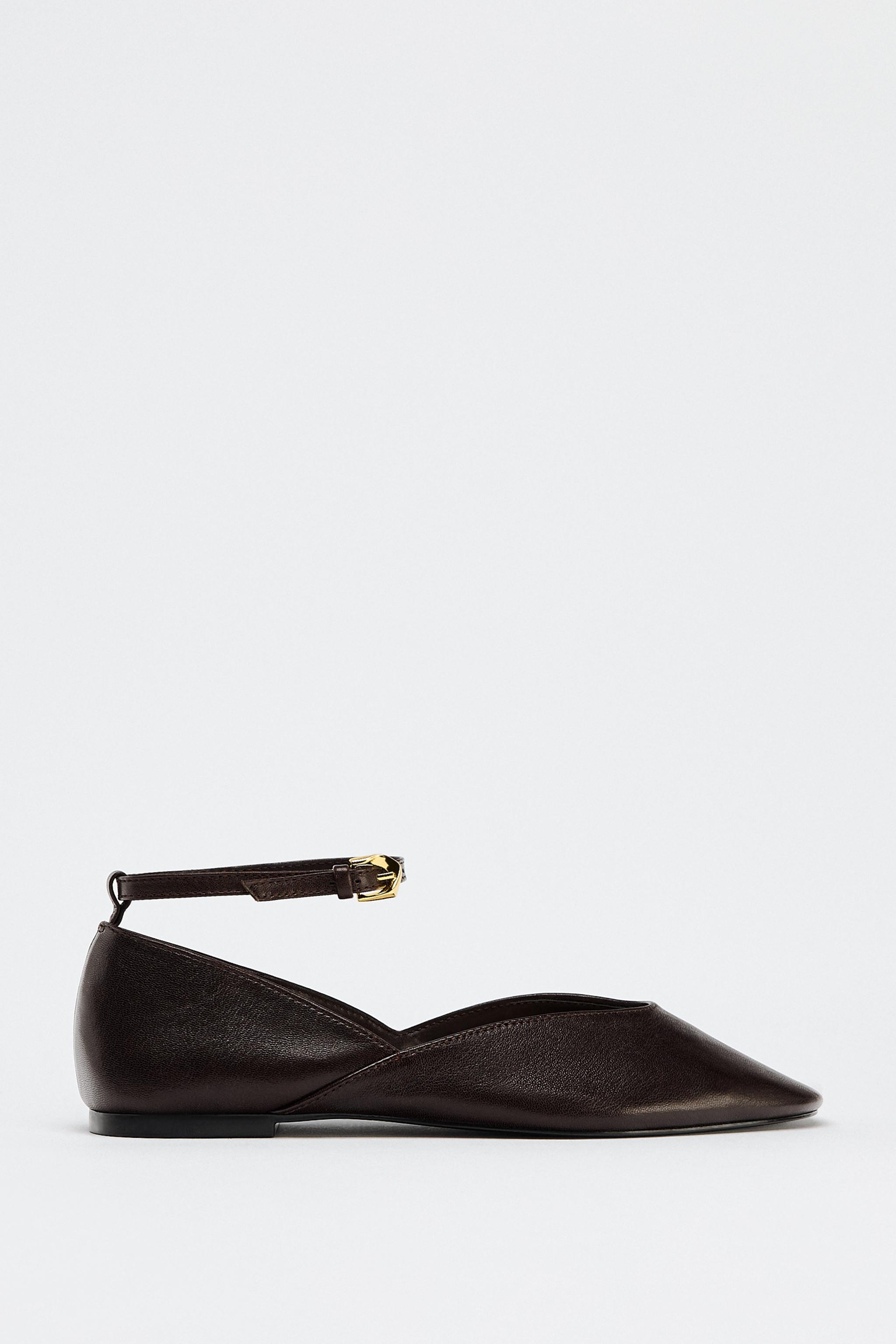 LEATHER ANKLE STRAP BALLET FLATS