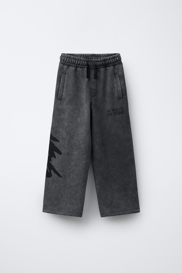 GRAFFITI WASHED EFFECT WIDE LEG PLUSH PANTS - Zara product image