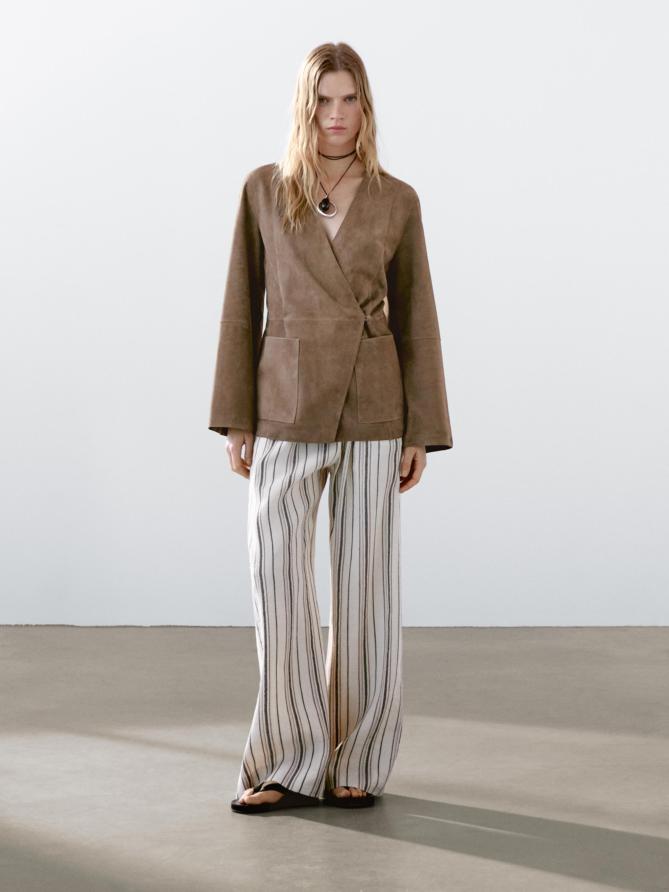 Crossover suede leather kimono