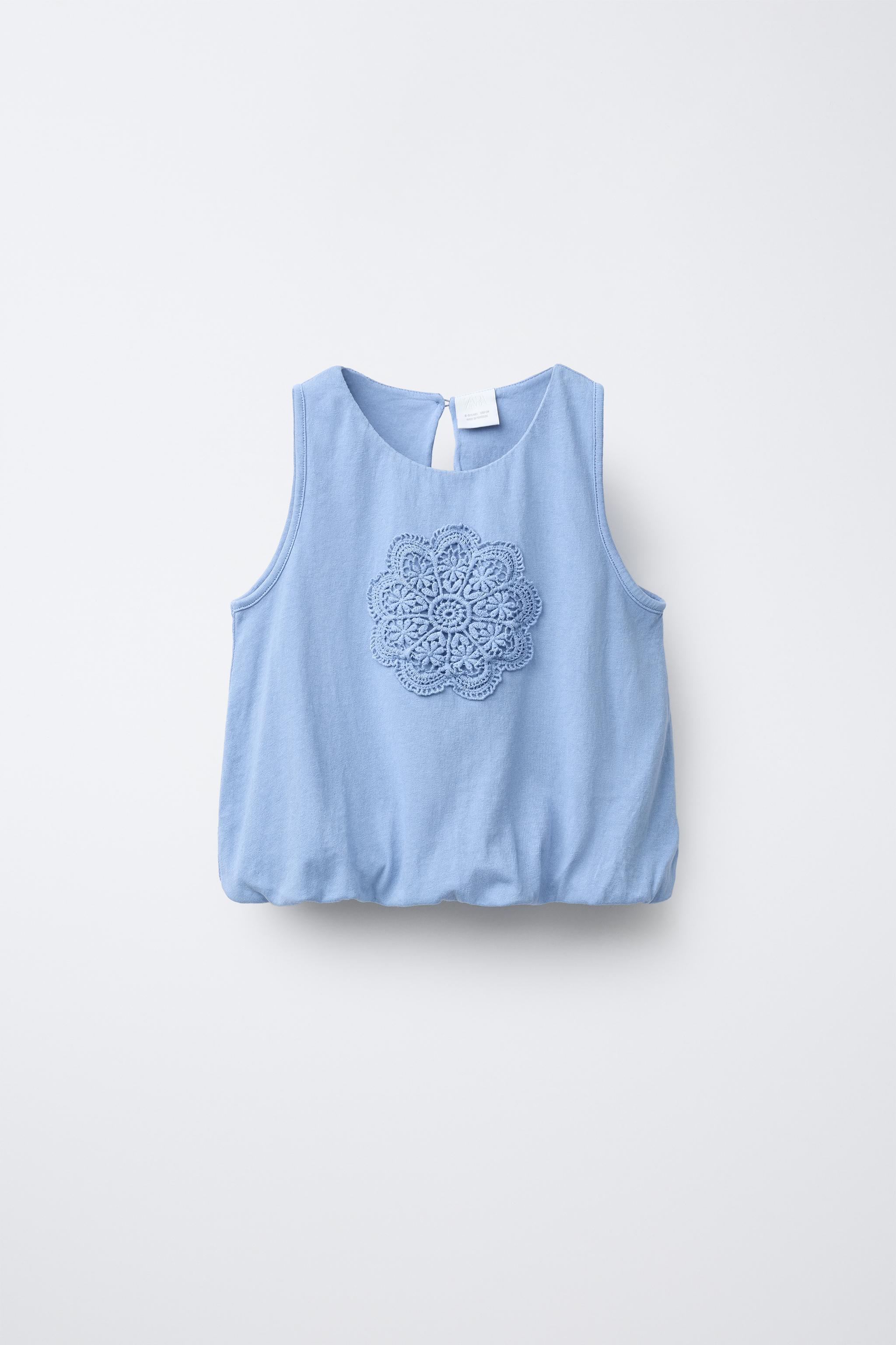 EMBROIDERED FLOWER BALLOON T-SHIRT