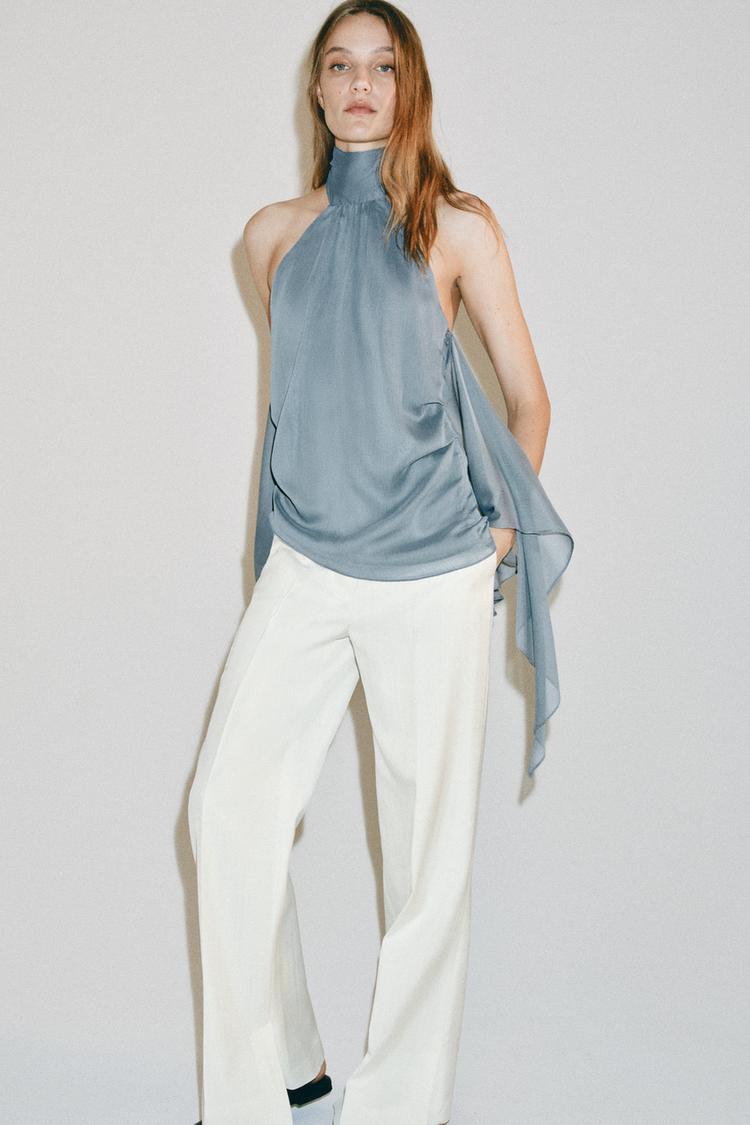 ZW COLLECTION ASYMMETRIC HALTER TOP - Zara product image