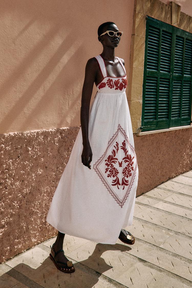 EMBROIDERED TEXTURED MIDI DRESS - Zara product image