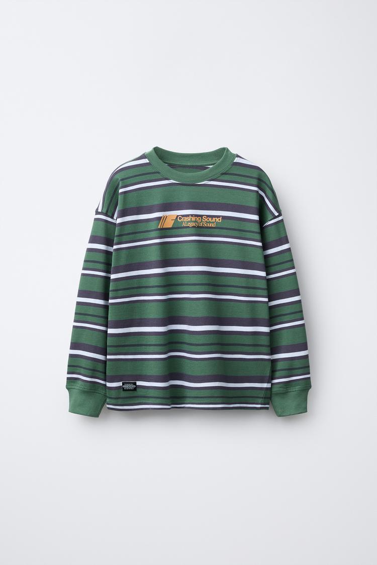 STRIPED WOVEN TEXT T-SHIRT - Zara product image