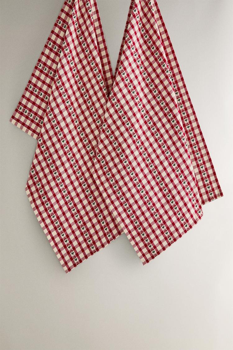 SET OF CHECKED CHRISTMAS COTTON KITCHEN TOWELS (SET OF 2)