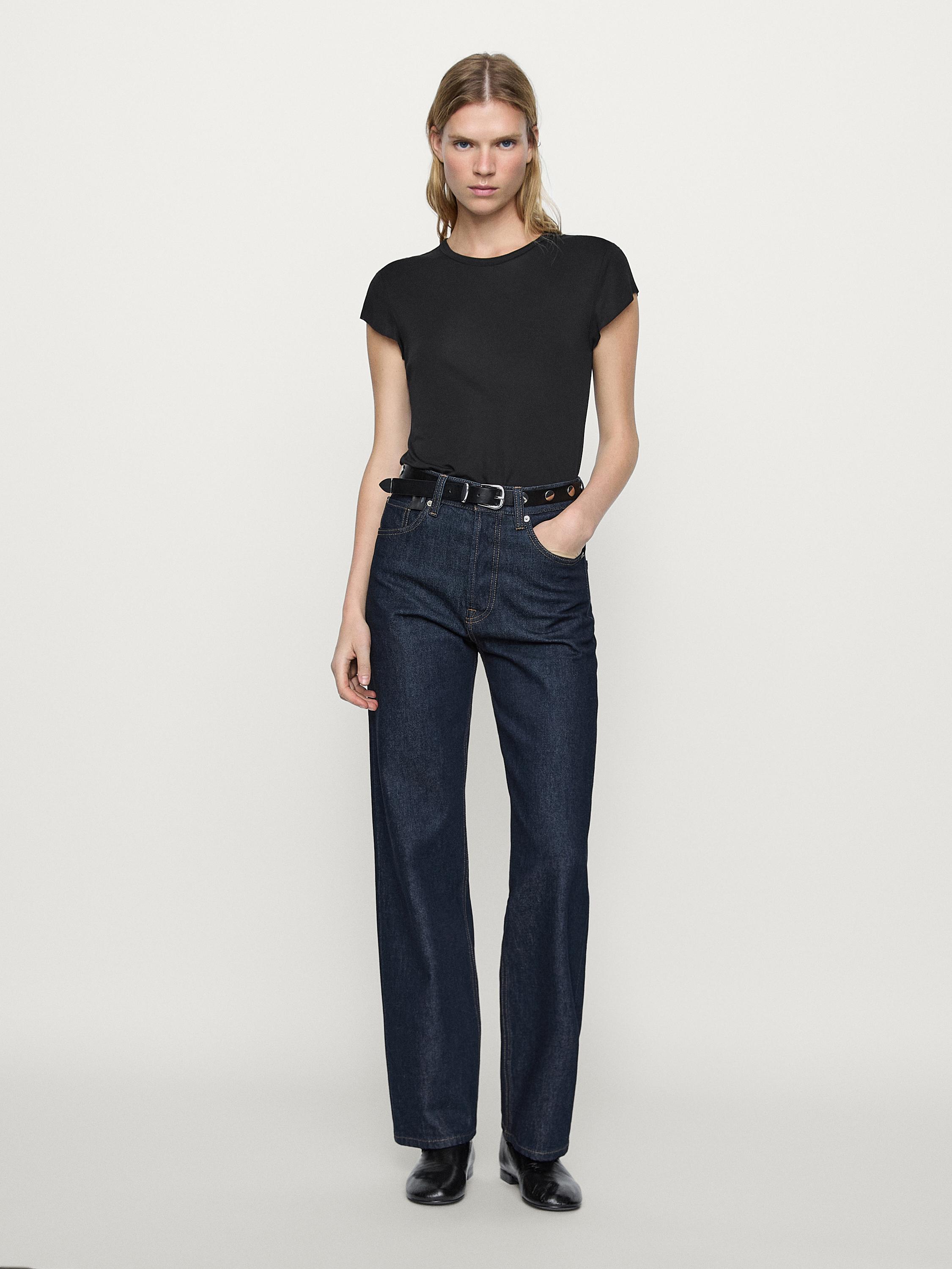 Jean straight taille haute délavé