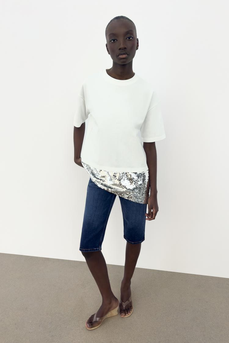 ASYMMETRIC SEQUIN T-SHIRT - Zara product image