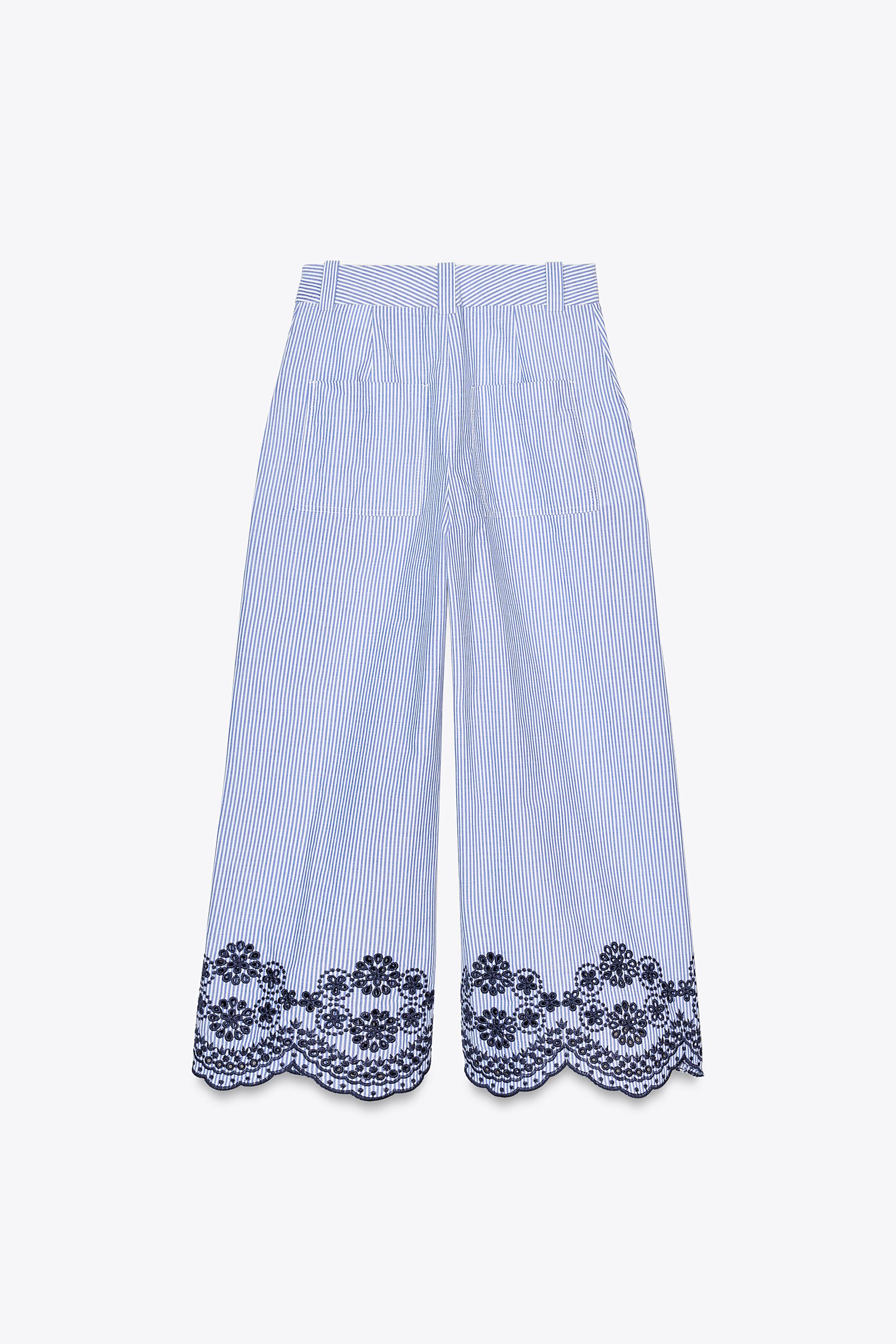 PANTALON JUPE-CULOTTE RAYURES BRODÉES