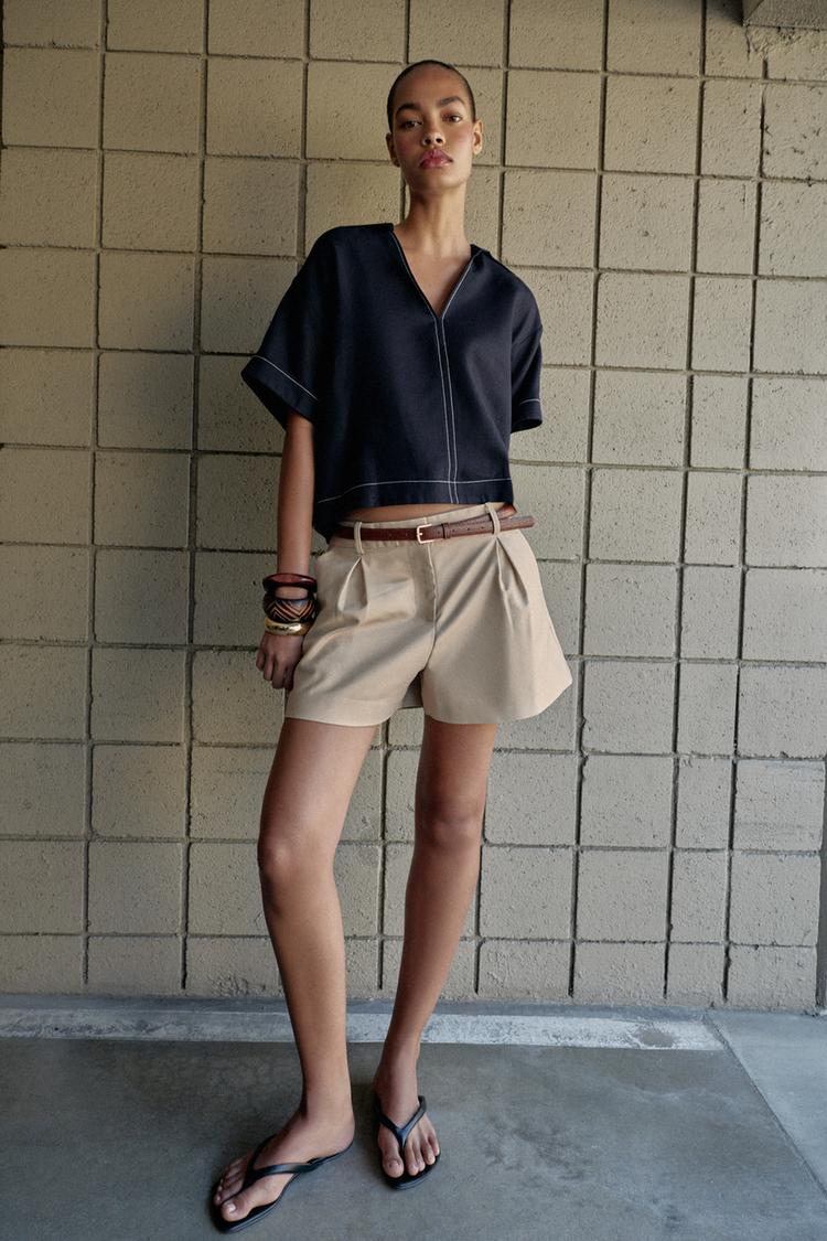 CONTRAST TOPSTITCHED LINEN SHIRT - Zara product image