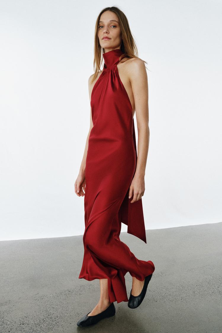ZW COLLECTION SATIN EFFECT HALTER DRESS - Zara product image