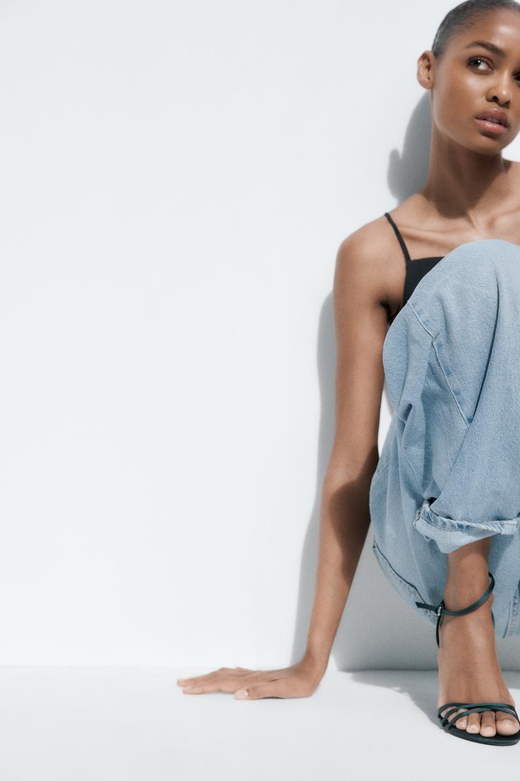 SATIN EFFECT STRAPPY HEELED SANDALS - Zara product image