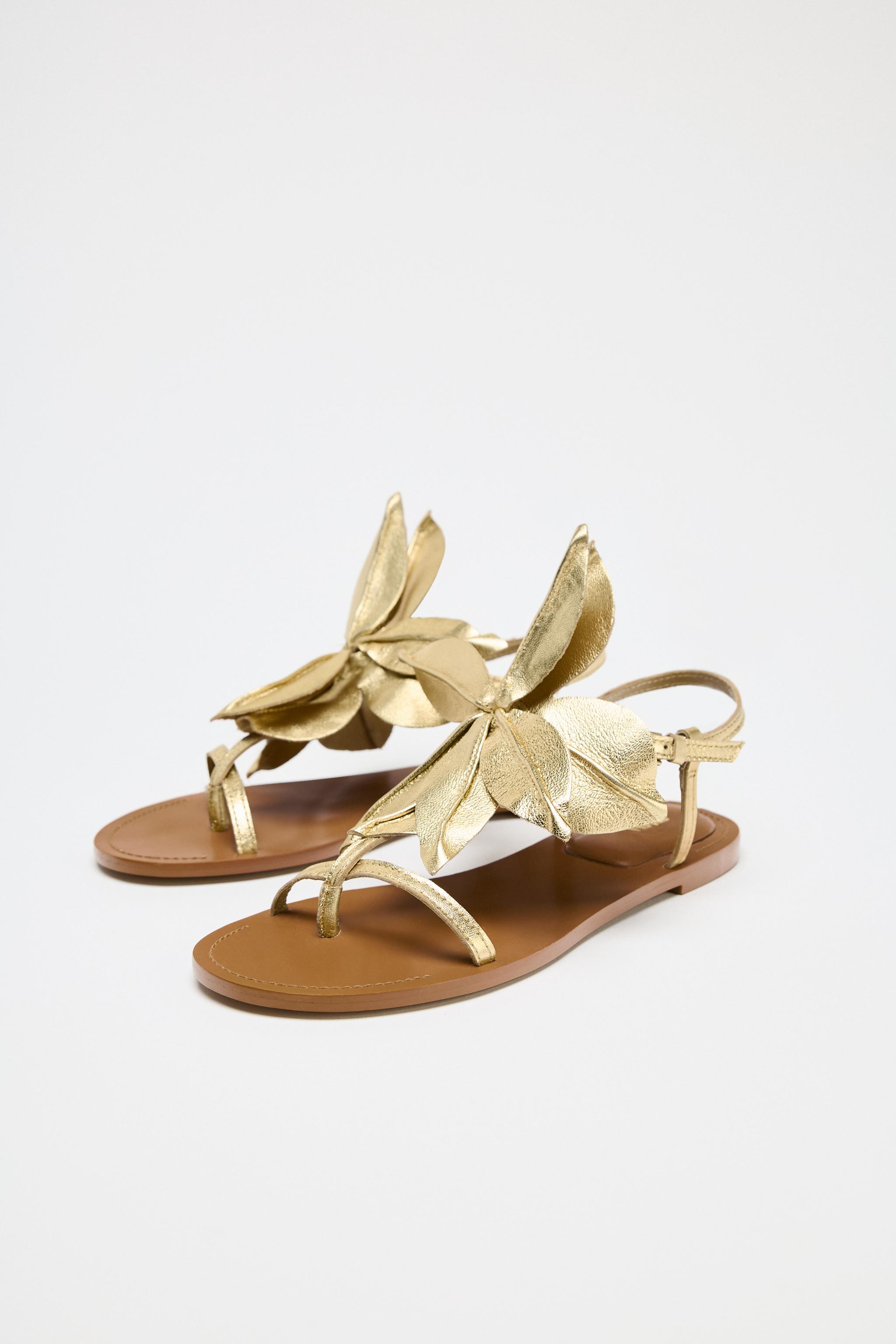 FLOWER FLAT LEATHER SANDALS