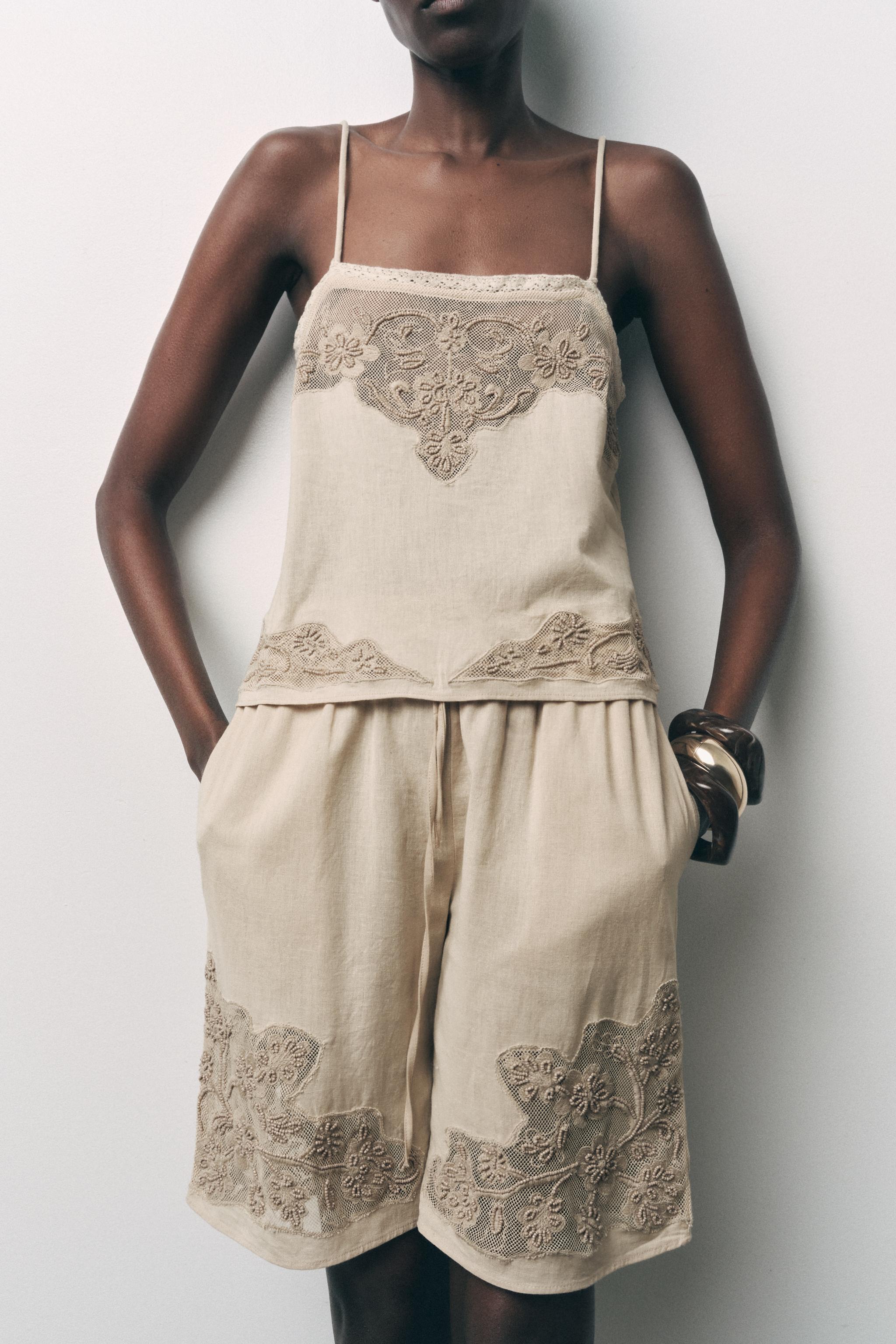 EMBROIDERED BEADED CAMISOLE TOP
