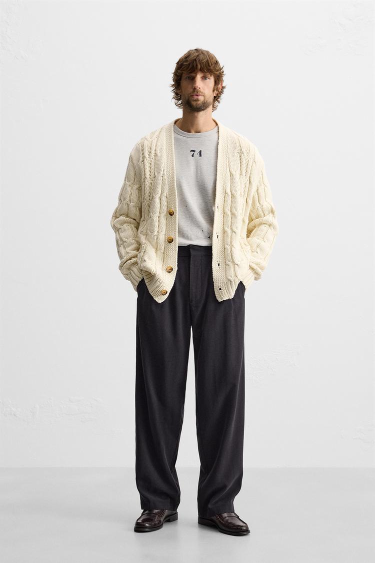 TEXTURED WEAVE WOVEN CARDIGAN