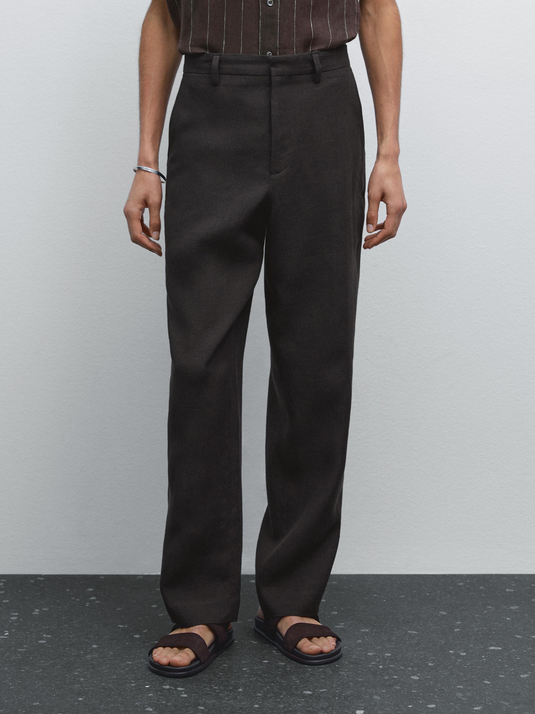 Pantalon pied-de-poule 100 % lin