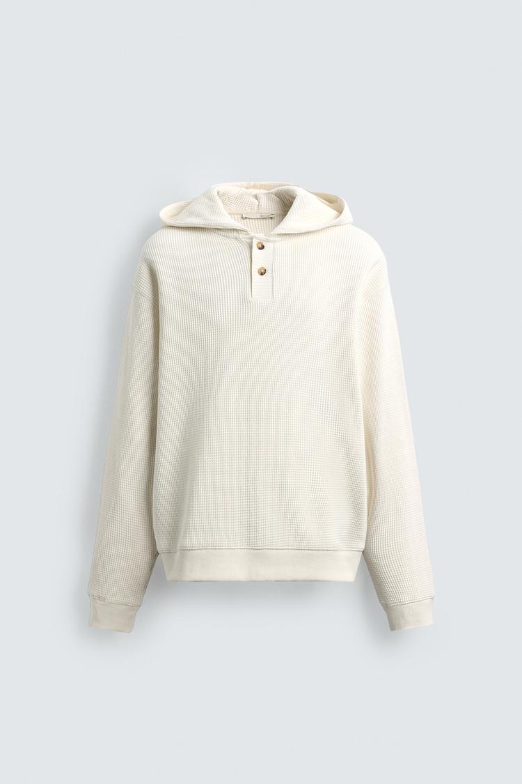 WAFFLE TEXTURED HOODIE SWEATSHIRT - Zara product image